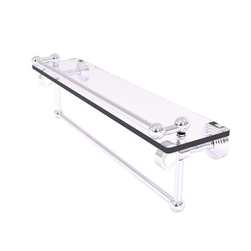 Jarrell Glass Bracket Shelf with Towel Bar, 5.5" H x 22" W x 6.8" D, Polished Chrome