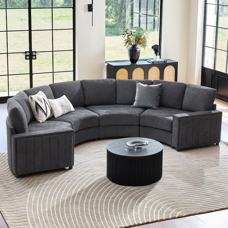 Canapé modulaire incurvé moderne sans repose-pieds 138 po Grandon, Polyester gris