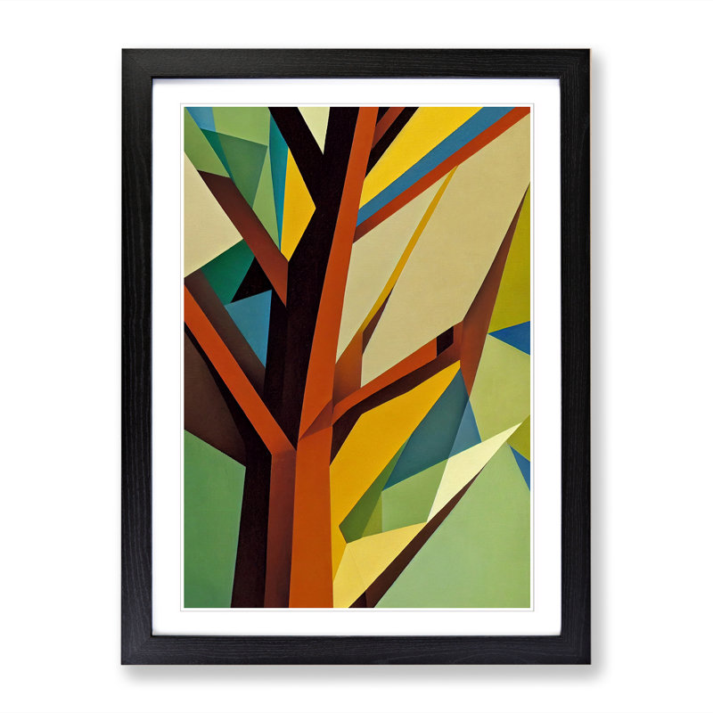 FRM-V0523-2537X Tree Abstract Block Vol.5 - Single Picture Frame Print, 64cm H x 46cm W x 2cm D, Walnut