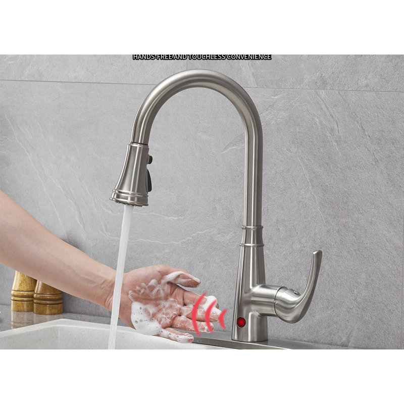 Robinet de cuisine à poignée simple Touchless, Nickel brossé