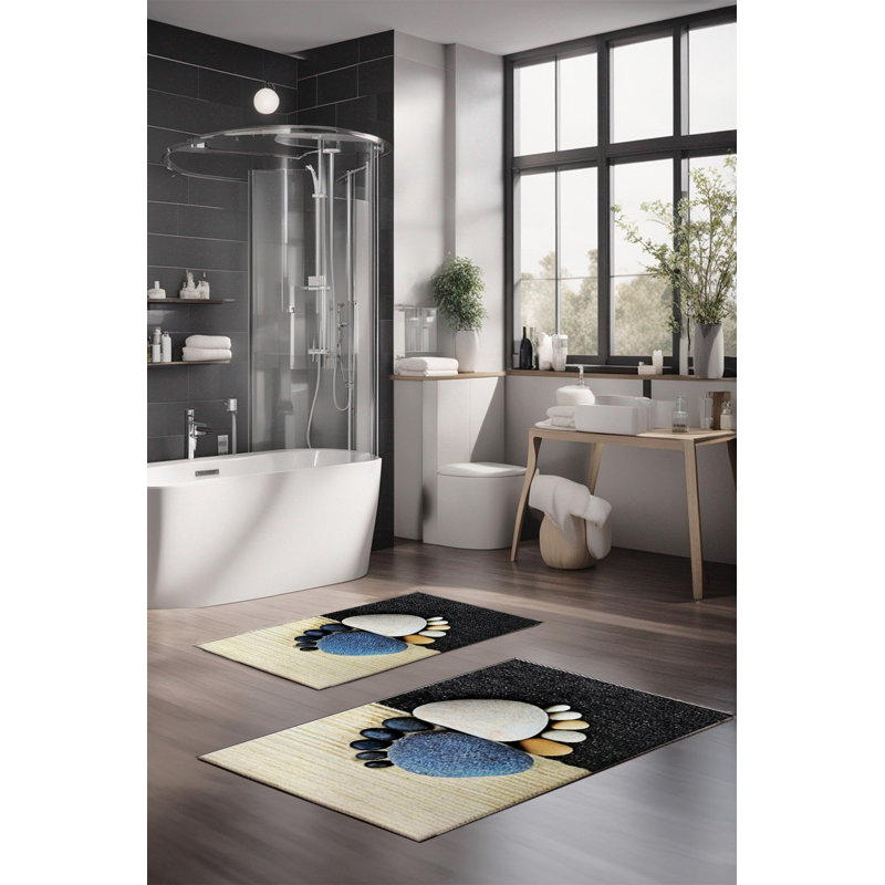 Ensemble de tapis de bain de luxe Eakly (2 pièces), 100% polyester, 16,0 x 23,6 pouces et 23,6 x 39,4 pouces | Conception antibactérienne antidérapante, hauteur de poils de 0,3 po | Lavable à la machine, durable et facile à nettoyer | Idéal pour la décoration de salle de bain