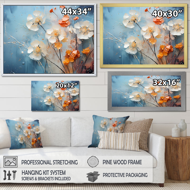 Dandelion Meadow Melody - Floral Wall Art Living Room, H 30 po x l 40 po x P 1,5 po, Cadre flottant blanc