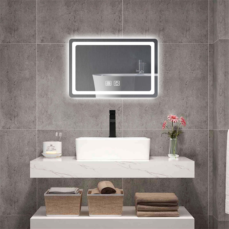 Miroir de salle de bain simple à DEL en cristal poli pour salle de bain, 15,75 po x 23,62 po, Transparent