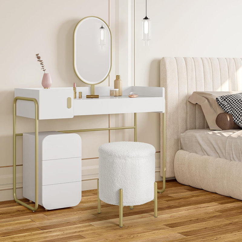 Belmoor 35cm Wide Round Solid Colour Ottoman with Storage