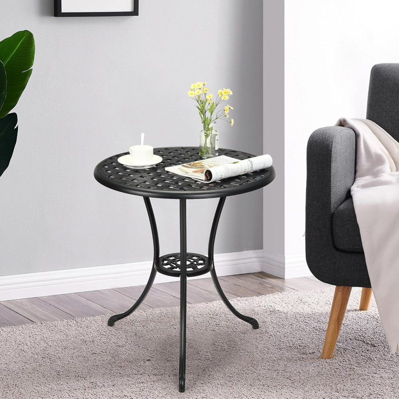 23.6"Patio Bistro Table, 2" Umbrella Hole, Black