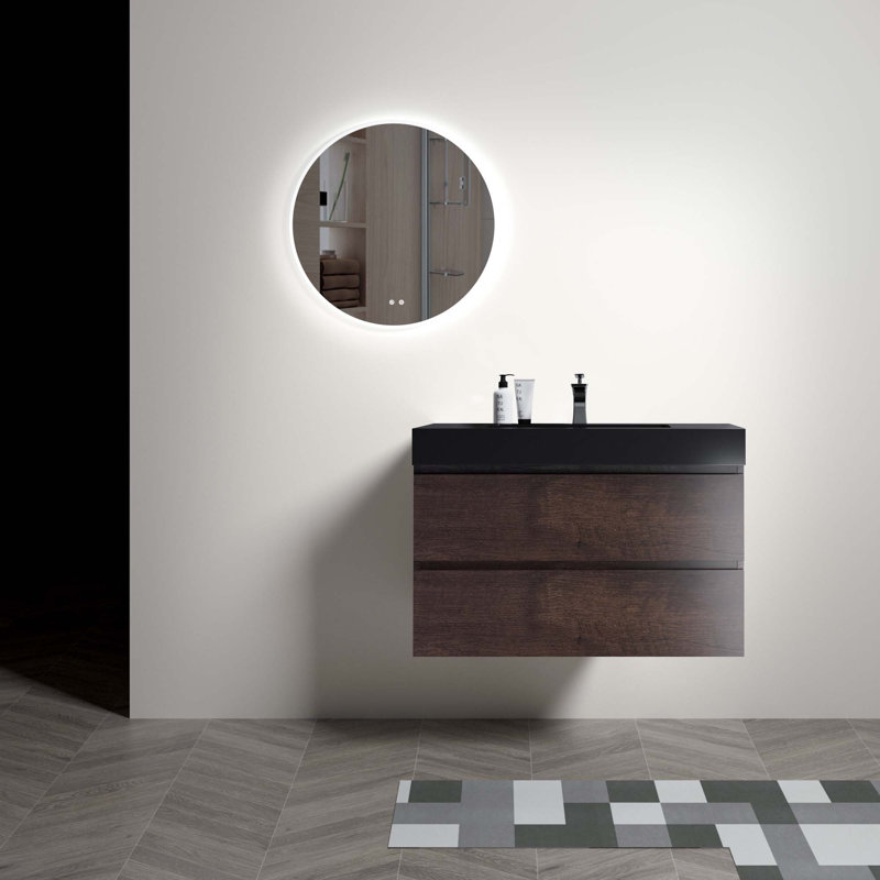 Grand meuble-lavabo mural moderne avec lavabo sans drain et robinet Modern H 25,2 po x l 35,8 po x P 18,1 po