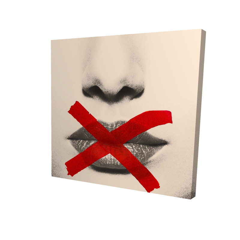 Grayscale Lips with Red X | Beige Living Room Canvas Decor