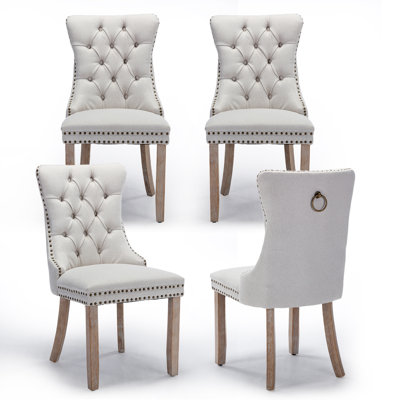Linen Fabric Upholstered Dining Chairs Set of 4,Beige