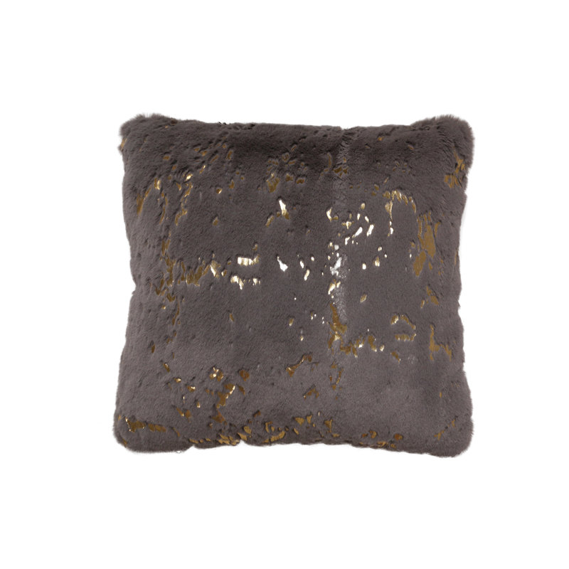 Abstract Faux Fur Throw Pillow, Grey-Gold