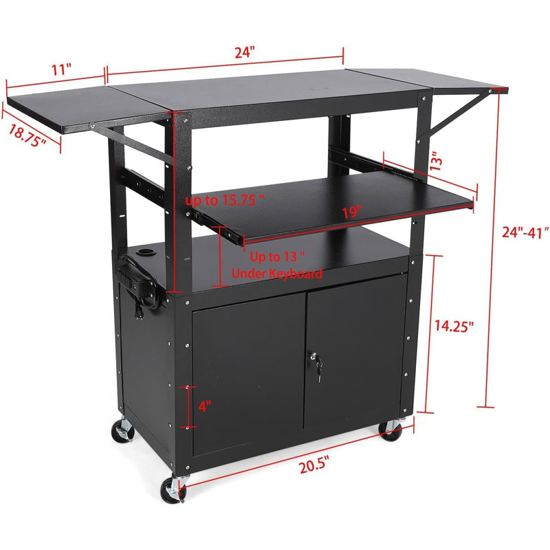 60.96cm H x 47.63cm W 2 - Cabinet AV Cart with Wheels