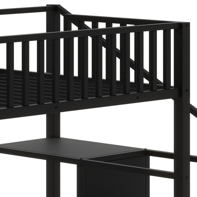 Lit superposé avec escalier de rangement et garde-corps de sécurité, Black