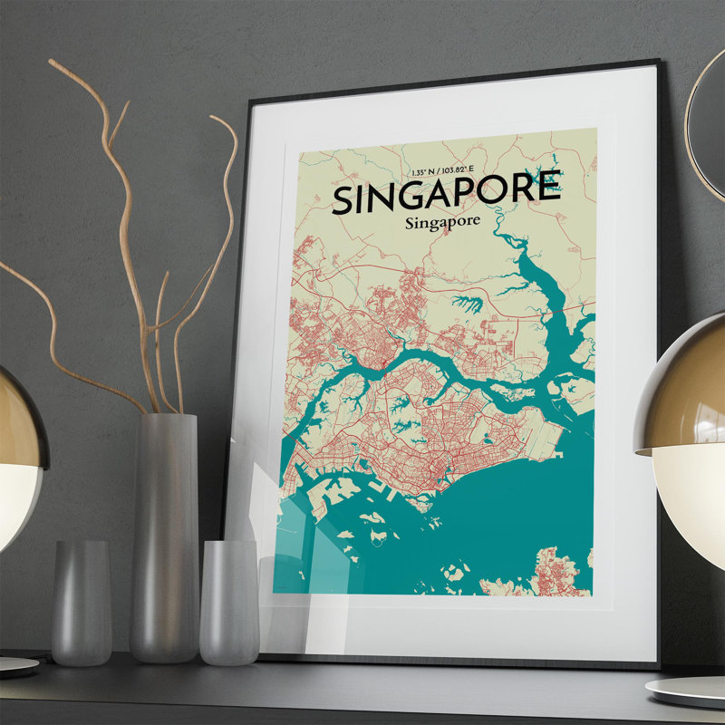 Singapore City Map In Tricolour - No Frame Print, 36cm H x 24cm W x 0.05cm D