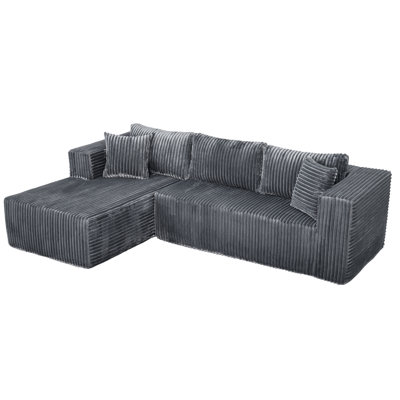 105" L-Shaped Modular Compression In Gray, Construction, Right Chaise For Living Room, Bedroom, Apartment. Safe Spring- Design, No Metal, & Pet . Comfortable High Foam Adapts To Posture, Cloud-Like