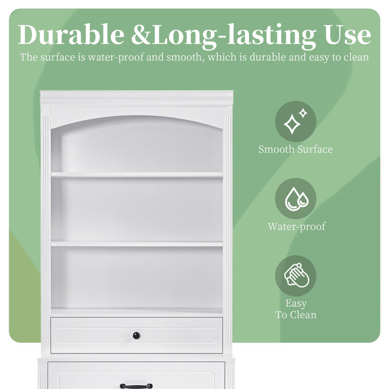Bathroom Storage Cabinet with Two Doors, Drawers, Adjustable Shelf & Three Open Shelves, White