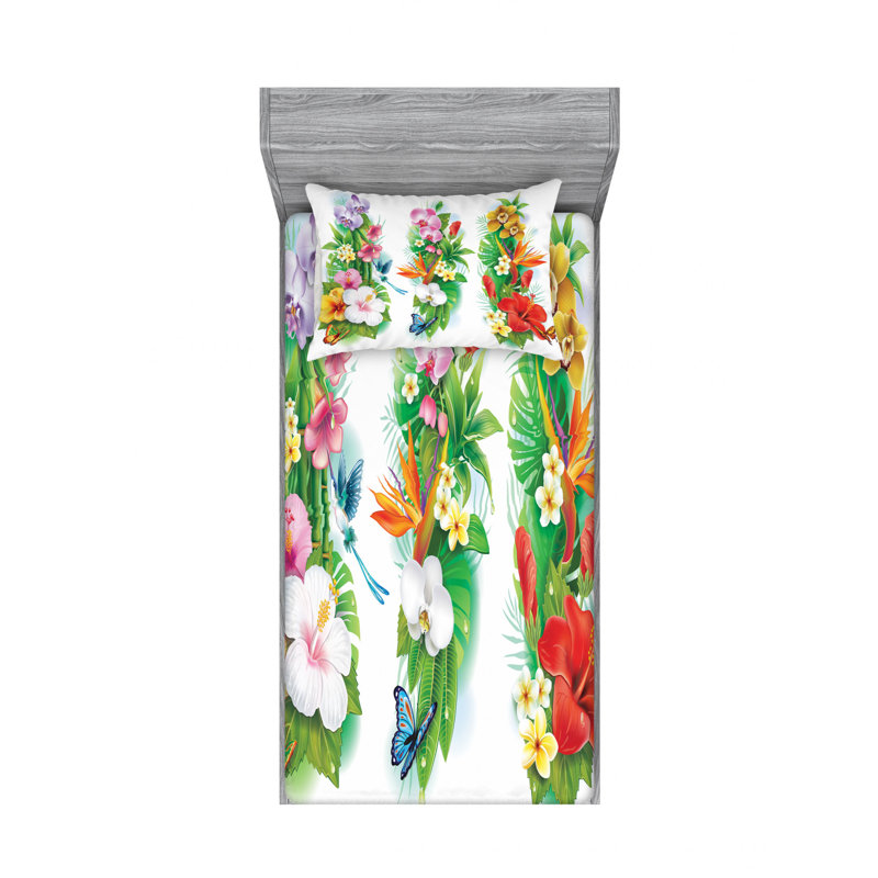 Microfiber Floral Sheet Set, Twin Sheet Set with Fitted Sheet