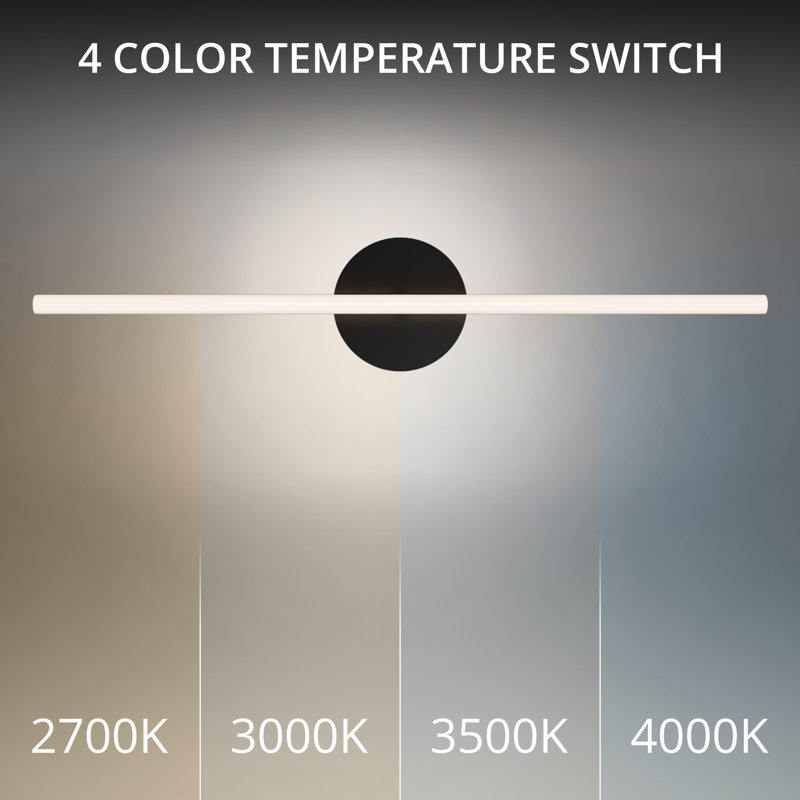 Lanky 27" LED Vanity & Wall Light With Built In Color Temperature Switch from 2700K/3000K/3500K/4000K, Black, 3000 Kelvins