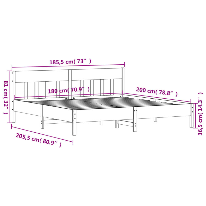 Vernia Solid Wood Bed, Super King (6'), Brown