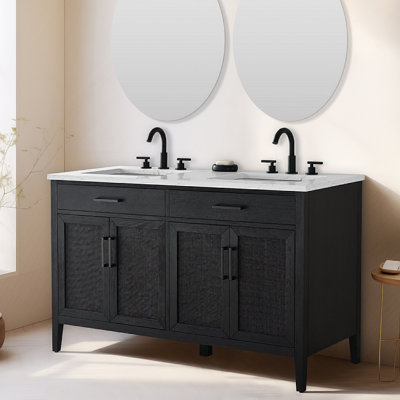 Meuble-lavabo double 54 po avec plateau en pierre d'ingénierie Sebastiano