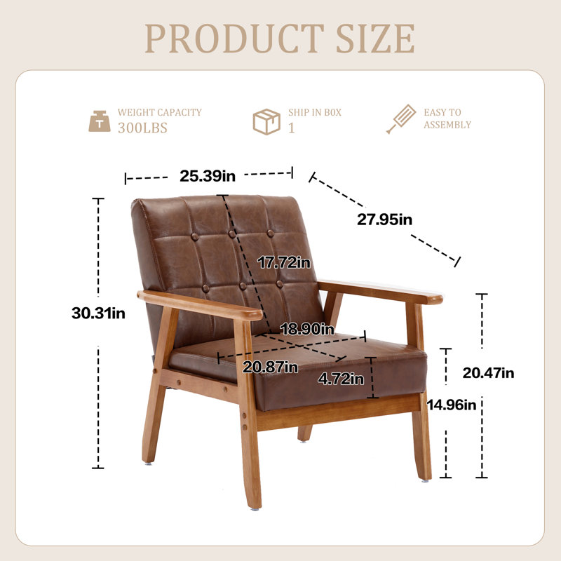 Accent Chair, Mid-century Modern Armchair With Solid Wood Frame,Armchair For Living Room, Bedroom-Brown, Brown