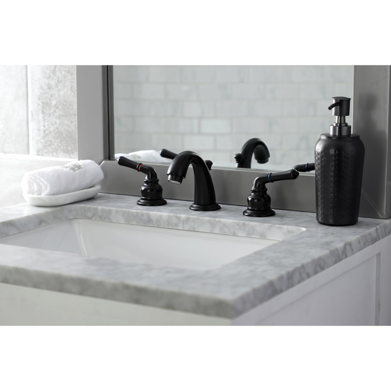 Robinet de salle de bain à large entraxe avec bonde, Noir mat