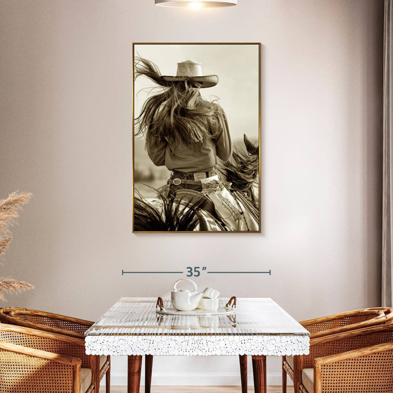 Sépia Cowgirl, Floating Frame Gold, 31" x 46"