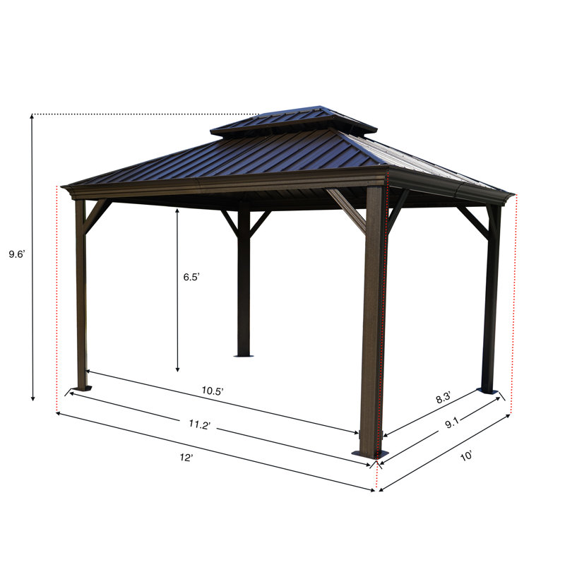 Alexander 10' x 12' Brown Aluminum Hardtop Gazebo with Curtains and Netting