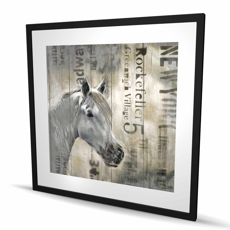 Rustic White Horse - Western Bed, reproduction encadrée avec passe-partout