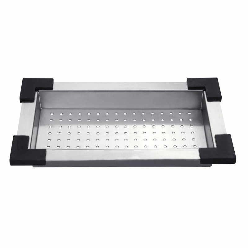 Stainless Steel Rectangular Colander with Black Cushions