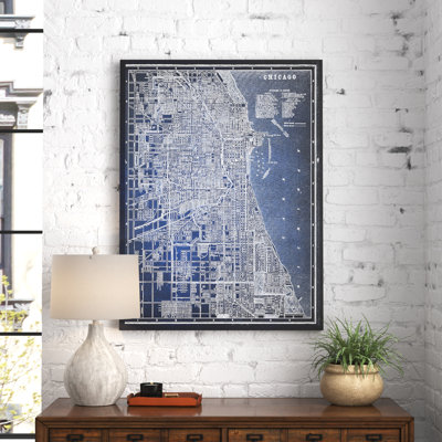«Chicago Sketch Map», reproduction d'art graphique sur toile encadrée