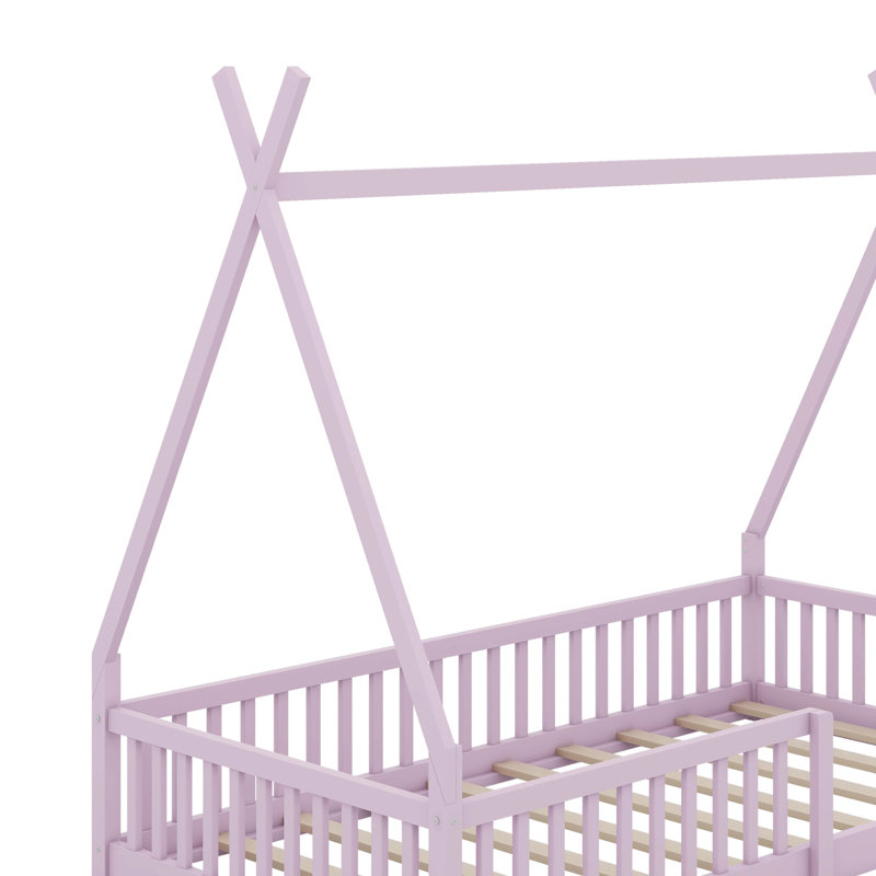 Lit simple en bois avec clôture, Rose