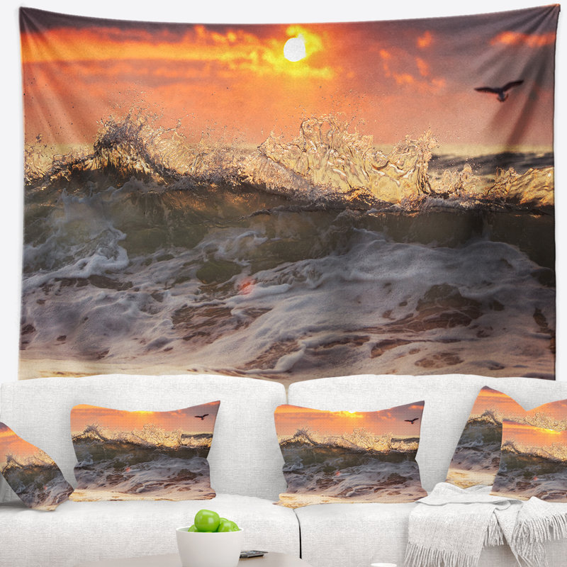 Tapisserie «Seascape Sunrise and Roaring Ocean Waves», H 32 po x l 39 po