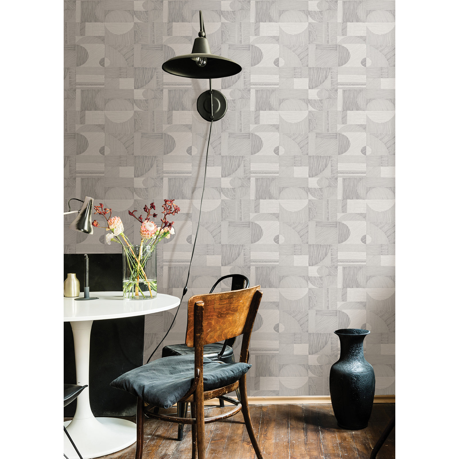 Aviara Modern Peel & Stick Geometric Wallpaper, Silver