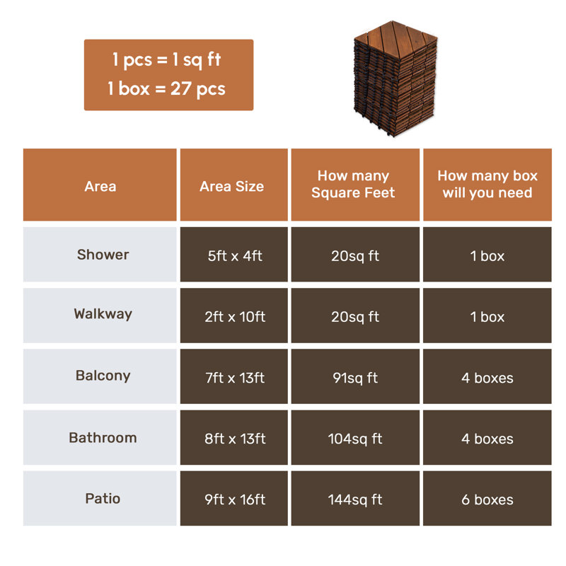27 carreaux de terrasse en bois d'acacia emboîtables brun à motif diagonal
