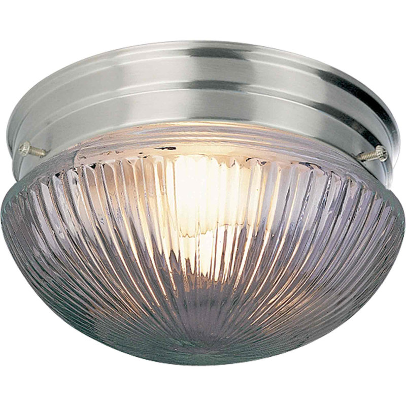1-Light Indoor 7"W Brushed Nickel Round Flush Mount with Clear Prismatic Glass, Brushed Nickel