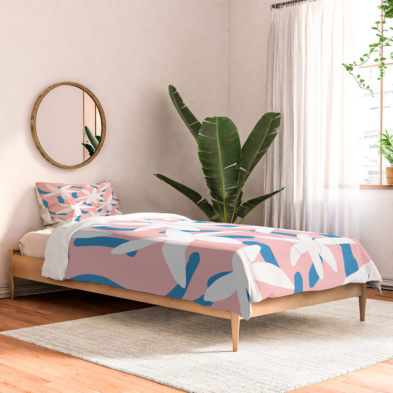 Ensemble d'édredon en coton rose / bleu, Édredon simple extra long + 1 taie décorative st