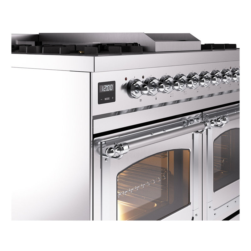 ILVE Nostalgie II Series Noblesse 40 inch Dual Fuel Range with 6 Sealed Burners, Griddle (Glass Door), Stainless Steel/Chrome