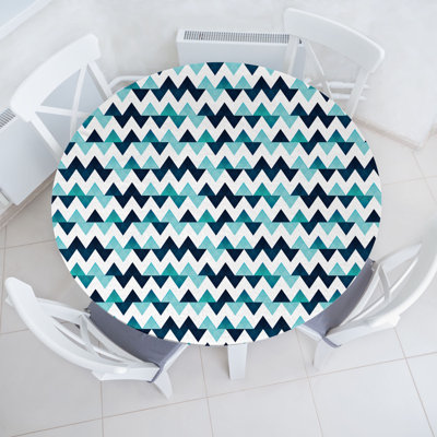 Bungalow Rose Blue and White Fitted Round Tablecloth Diameter Pale Blue Dark Blue