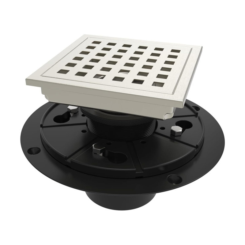 Drain de plancher de douche carré 4 pouces, grille Quadrato, Or brossé