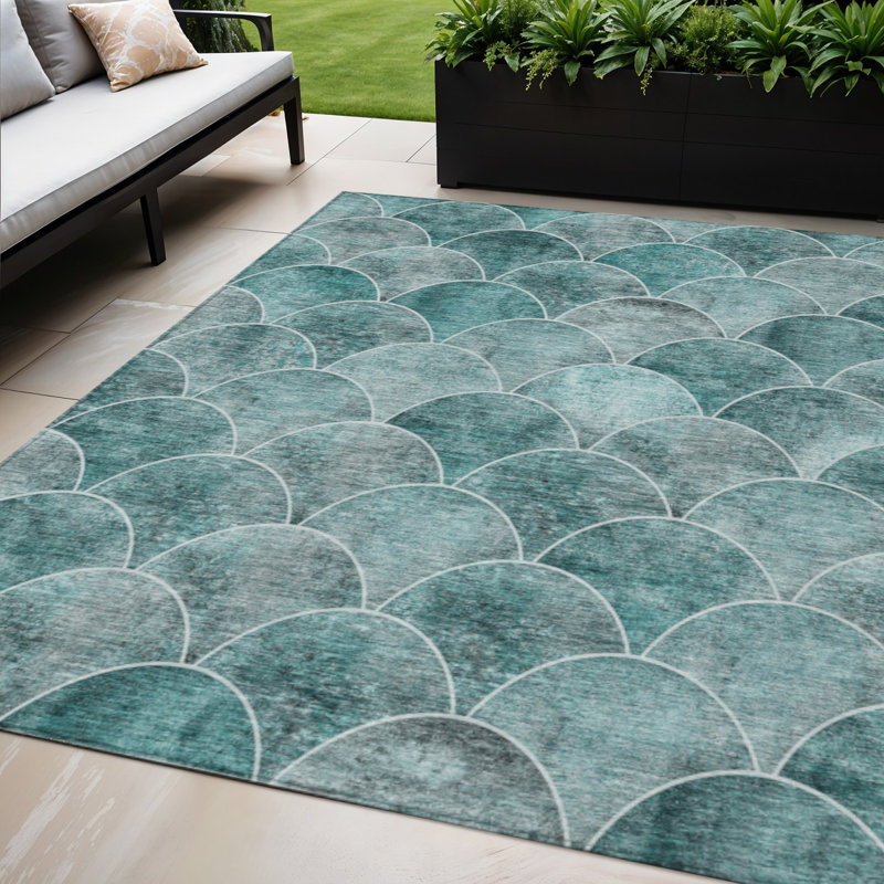 Tapis extérieur lavable abstrait bleu sarcelle 5 pi x 8 pi bleu turquoise et gris