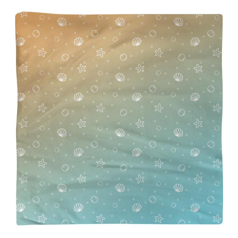 Serviette en coton à motif coquillage, Bleu / Orange, H 0,1 po x l 10 po x P 10 po, Sergé de coton