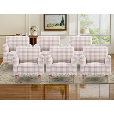 29" Wide Traditional Plaid Upholstered Armchair With Solid Wood Legs