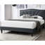 Grand lit en toile de jute gris anthracite, tête de lit élégante avec garniture cloutée, lattes en bois, tête de lit moderne sans sommier pour la chambre à coucher, design sophistiqué-457903945