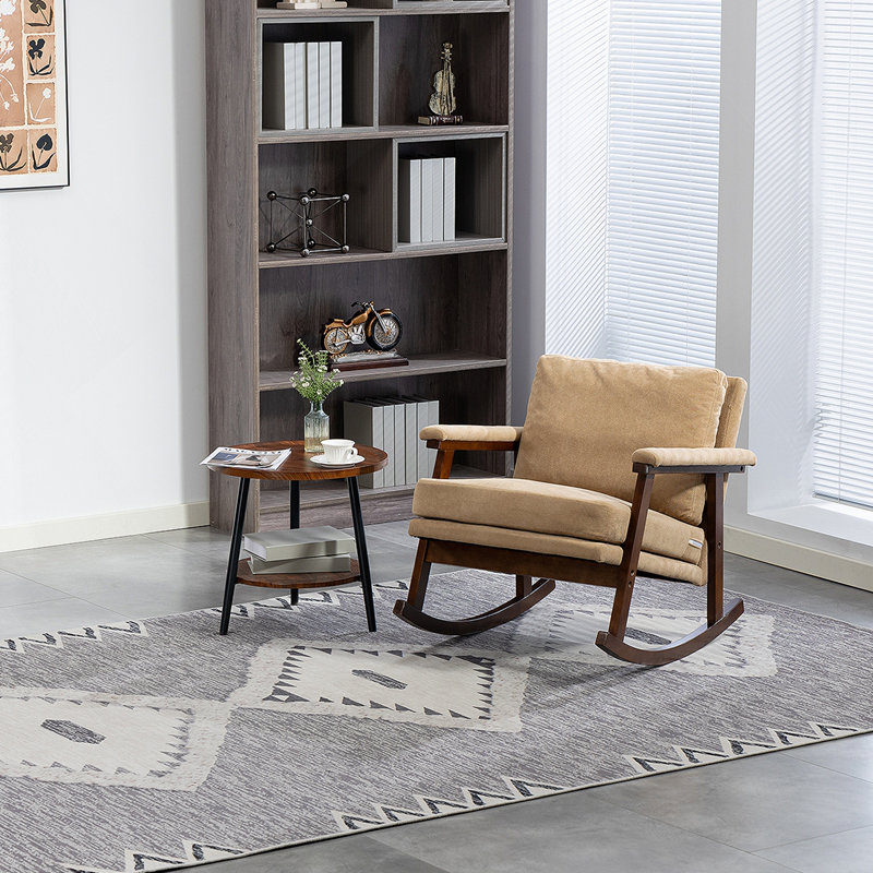 Chaise d'appoint Mid-Century moderne, chaise berçante avec structure en bois, chaises de salon rembourrées, fauteuil de lecture pour véranda de chambre à coucher