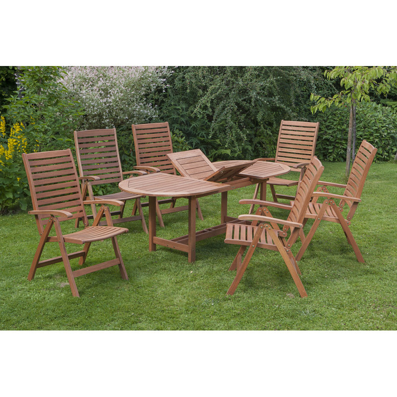Adabpreet 6 - Person Wood Patio Dining Set with Extendable Oval Table