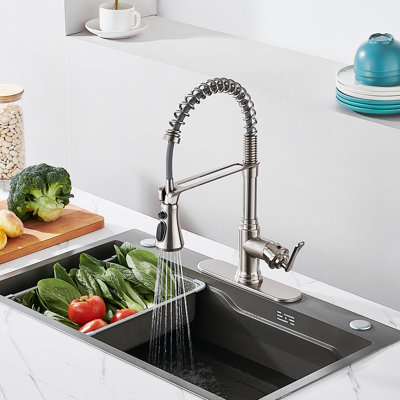 FURUISI Pull Down Single Handle Kitchen Faucet with Deck Plate