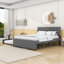 Lit plateforme tapissier en bois avec lit gigogne et tête de lit-1031538344-1031538343