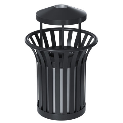 27 Gallon Commercial Steel Outdoor Trash Can, Heavy Duty Metal Garbage Receptacle with Removable Liner, Weather-Resistant Slatted Waste Bin for Indoor & Outdoor Use, Black