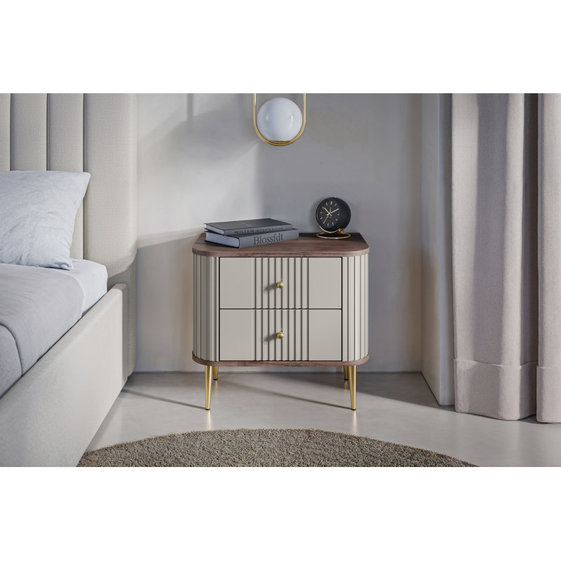Dayzee 56cm W Manufactured Wood Bedside Table, Gold, Cashmere/Gold, Nut