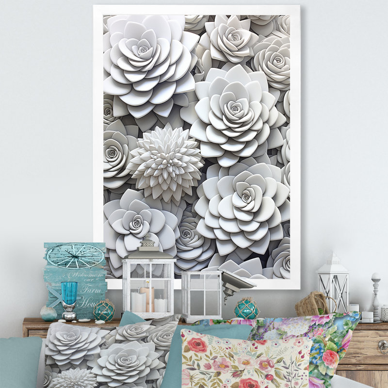 Minimalisme noir et blanc succulent, Cadre simple blanc, H 32 po x l 24 po x P 1 po