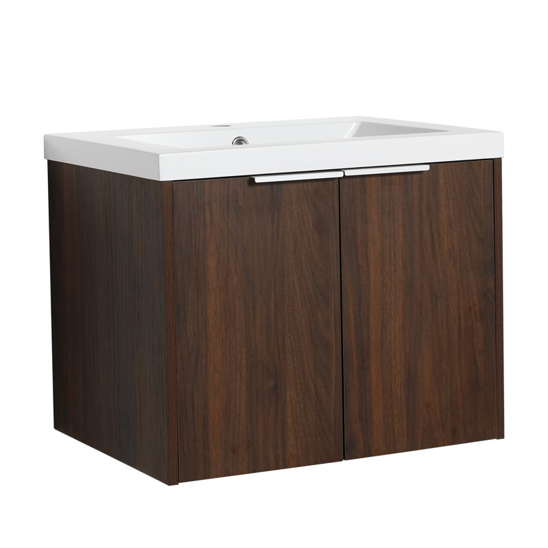 Meuble-lavabo flottant avec lavabo Luciano, Noyer